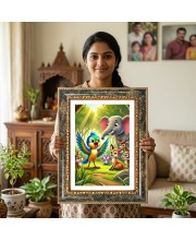 Vibrant Jungle Animal Scene. Decorative Photo Frame With White Mount | Premium Wall & Tabletop Picture Frame | Home, Office & Temple Decoration | 10x14 Inch (Pack Of 1) (F32686)