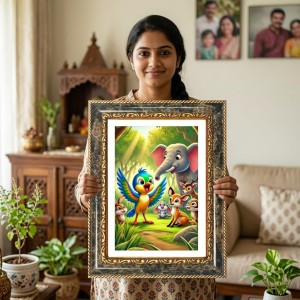Vibrant Jungle Animal Scene. Decorative Photo Frame With White Mount | Premium Wall & Tabletop Picture Frame | Home, Office & Temple Decoration | 8x12 Inch (Pack Of 1) (F32686)