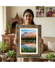 Mountain Lake Decorative Photo Frame With White Mount | Premium Wall & Tabletop Picture Frame | Home, Office & Temple Decoration | 10x14 Inch (Pack Of 1) (F31333)