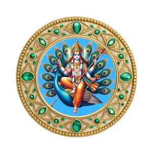Lord Kartikeya Fridge Magnet Wooden | Glossy Sublimation Print | 4x4 Inch | Strong Magnet Back | Decorative Magnet for Fridge, Almirah & Temple Decor (F23774)