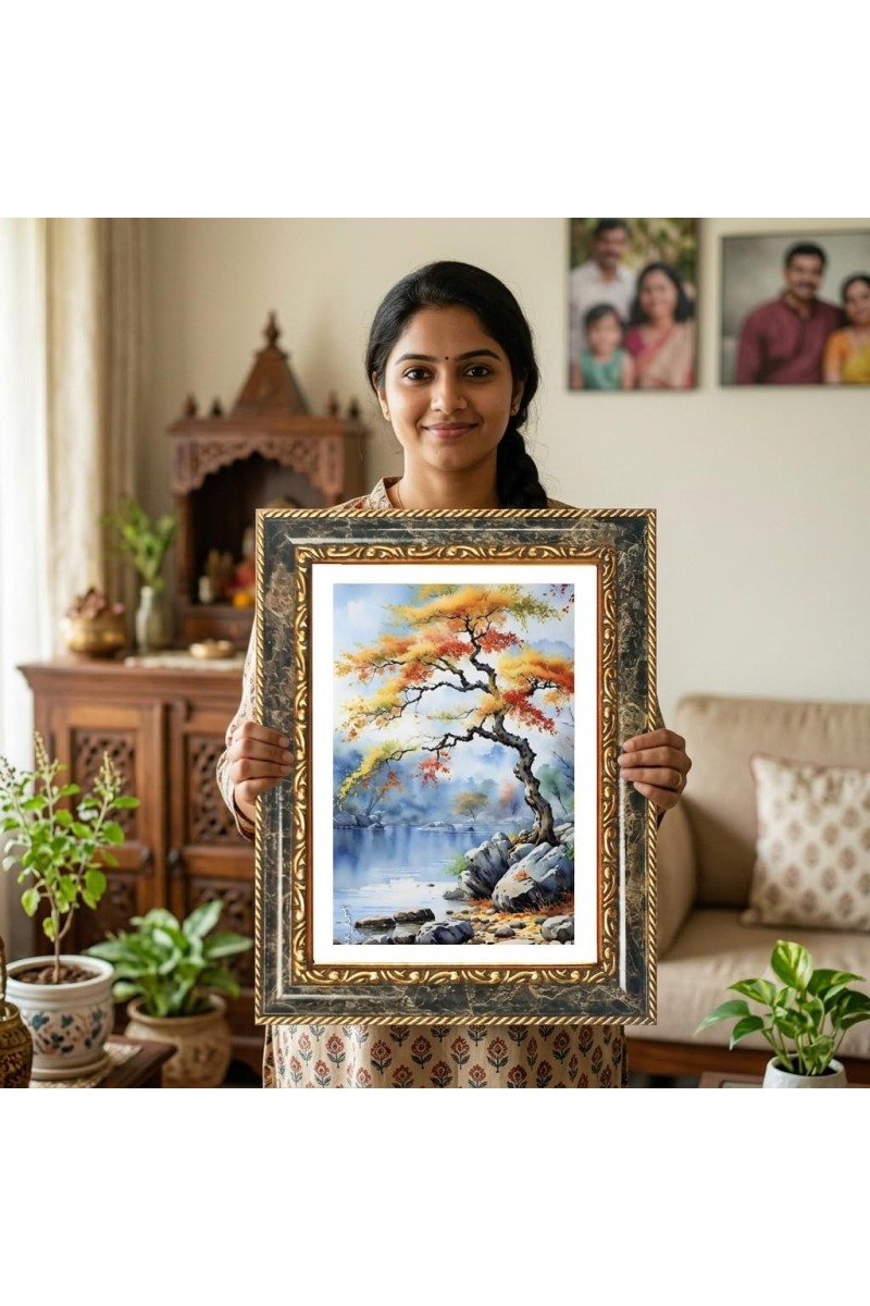 Nature Decorative Photo Frame With White Mount | Premium Wall & Tabletop Picture Frame | Home, Office & Temple Decoration | 8x12 Inch (Pack Of 1) (F31510)