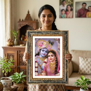 Radhaa Krishna Decorative Photo Frame With White Mount | Premium Wall & Tabletop Picture Frame | Home, Office & Temple Decoration | 10x14 Inch (Pack Of 1) (F33031)