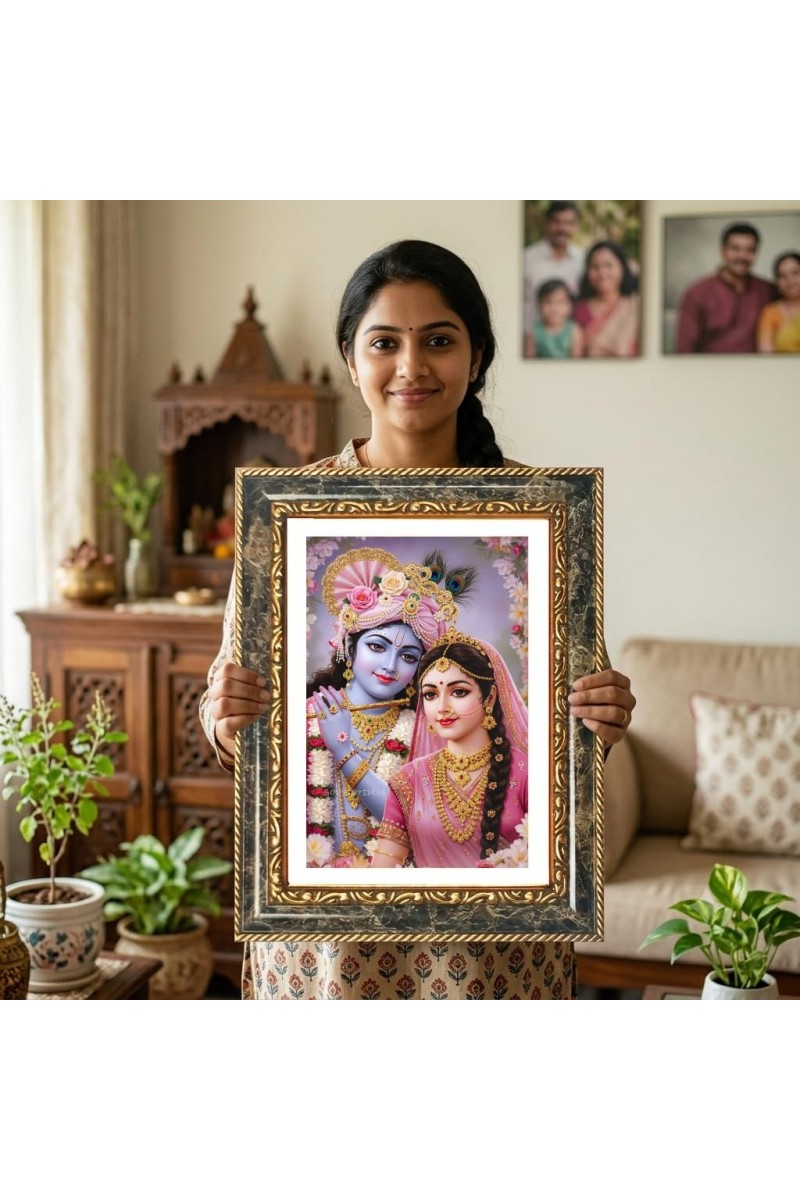 Radhaa Krishna Decorative Photo Frame With White Mount | Premium Wall & Tabletop Picture Frame | Home, Office & Temple Decoration | 10x14 Inch (Pack Of 1) (F33031)