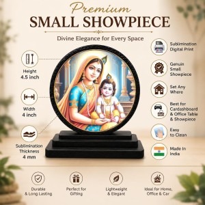 Car Dashboard Wooden Yashoda Goddess and Bal Krishna Showpiece | 4 X 4.5 Inch Sublimation Printed Decorative Stand | 4 Mm MDF | Home Decor | Made in India (F33685)