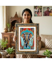 Luxe Royal Elephant Decorative Photo Frame With White Mount | Premium Wall & Tabletop Picture Frame | Home, Office & Temple Decoration | 10x14 Inch (Pack Of 1) (F32389)