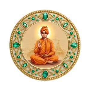 Swami Vivekananda Fridge Magnet Wooden | Glossy Sublimation Print | 4x4 Inch | Strong Magnet Back | Decorative Magnet for Fridge, Almirah & Temple Decor (F23738)
