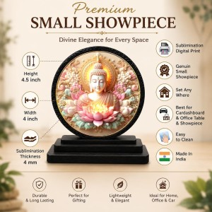 Car Dashboard Wooden Gautam Buddha Showpiece | 4 X 4.5 Inch Sublimation Printed Decorative Stand | 4 Mm MDF | Home Decor | Made in India (F33368)