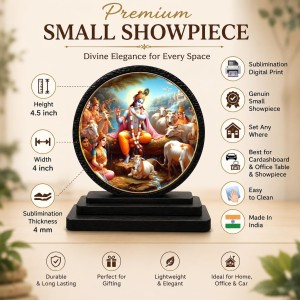 Car Dashboard Wooden Radhaa Krishna Showpiece | 4 X 4.5 Inch Sublimation Printed Decorative Stand | 4 Mm MDF | Home Decor | Made in India (F33300)
