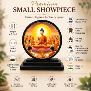 Car Dashboard Wooden Gautam Buddha Showpiece | 4 X 4.5 Inch Sublimation Printed Decorative Stand | 4 Mm MDF | Home Decor | Made in India (F33255)