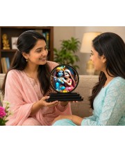 Car Dashboard Wooden Lord Radhe Krishna Showpiece | 4 X 4.5 Inch Sublimation Printed Decorative Stand | 4 Mm MDF | Home Decor | Made in India (F33536)