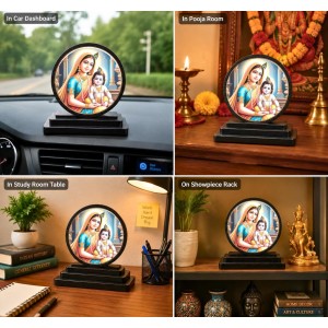 Car Dashboard Wooden Yashoda Goddess and Bal Krishna Showpiece | 4 X 4.5 Inch Sublimation Printed Decorative Stand | 4 Mm MDF | Home Decor | Made in India (F33685)