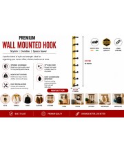 8 Hook Wall Mounted Coat & Towel Hanger Rack | Stainless Steel Heavy Duty Multipurpose Hook Rail | Bathroom, Kitchen, Bedroom & Entryway Organizer | Includes 4 Mounting Screws | Gold & Black