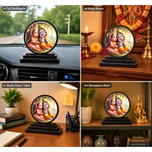 Car Dashboard Wooden Radhaa Krishna Showpiece | 4 X 4.5 Inch Sublimation Printed Decorative Stand | 4 Mm MDF | Home Decor | Made in India (F33448)