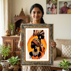 Woman Portrait Decorative Photo Frame With White Mount | Premium Wall & Tabletop Picture Frame | Home, Office & Temple Decoration | 8x12 Inch (Pack Of 1) (F31620)
