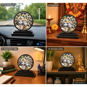 Car Dashboard Wooden Radhe Krishna Showpiece | 4 X 4.5 Inch Sublimation Printed Decorative Stand | 4 Mm MDF | Home Decor | Made in India (F33544)