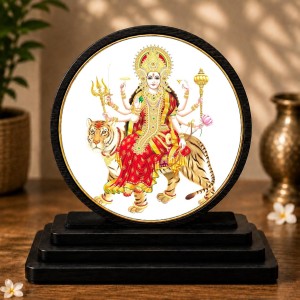 Car Dashboard Wooden Durga MATA Showpiece | 4 X 4.5 Inch Sublimation Printed Decorative Stand | 4 Mm MDF | Home Decor | Made in India (F33655)