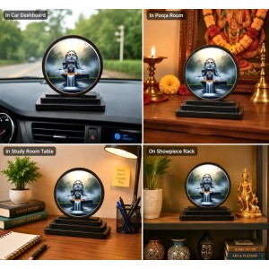 Car Dashboard Wooden Lord Shiva Showpiece | 4 X 4.5 Inch Sublimation Printed Decorative Stand | 4 Mm MDF | Home Decor | Made in India (F33670)