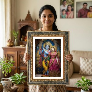 Radhaa Krishna Decorative Photo Frame With White Mount | Premium Wall & Tabletop Picture Frame | Home, Office & Temple Decoration | 10x14 Inch (Pack Of 1) (F33026)
