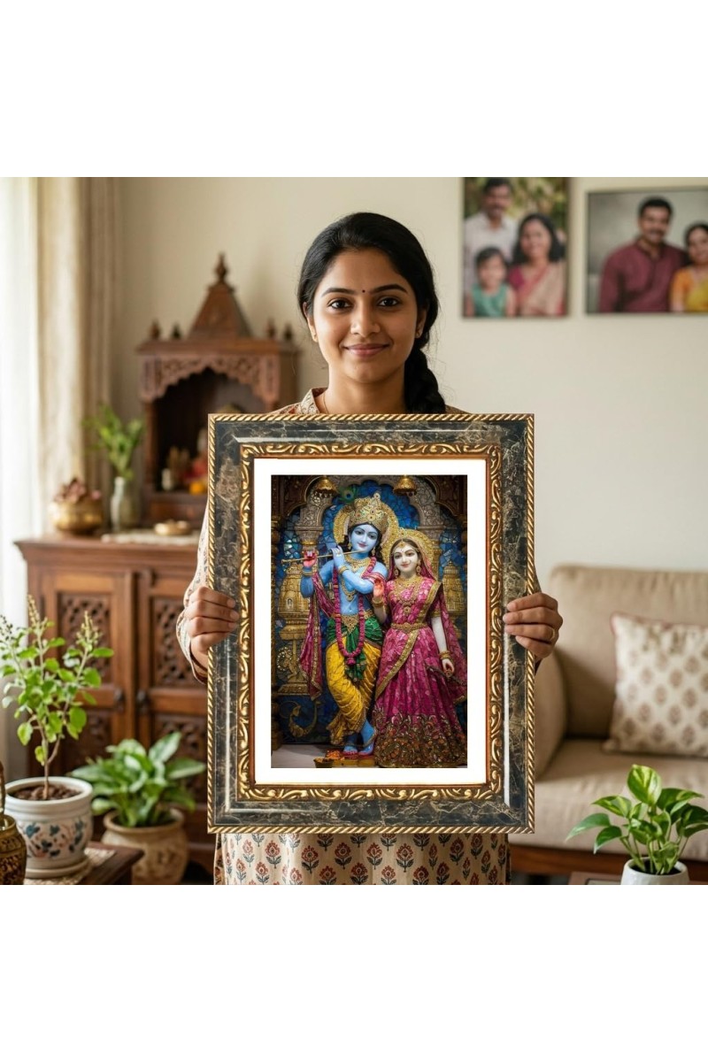 Radhaa Krishna Decorative Photo Frame With White Mount | Premium Wall & Tabletop Picture Frame | Home, Office & Temple Decoration | 10x14 Inch (Pack Of 1) (F33026)