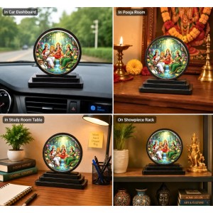 Car Dashboard Wooden Goddess Lakshmi, Saraswati, Durga Showpiece | 4 X 4.5 Inch Sublimation Printed Decorative Stand | 4 Mm MDF | Home Decor | Made in India (F33601)