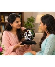 Car Dashboard Wooden Radhe Krishna Showpiece | 4 X 4.5 Inch Sublimation Printed Decorative Stand | 4 Mm MDF | Home Decor | Made in India (F33483)