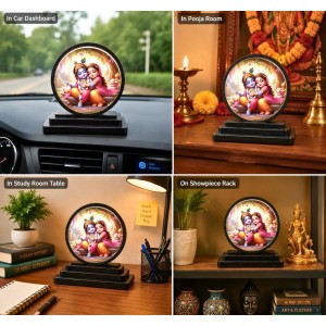Car Dashboard Wooden Radhaa Krishna Showpiece | 4 X 4.5 Inch Sublimation Printed Decorative Stand | 4 Mm MDF | Home Decor | Made in India (F33328)