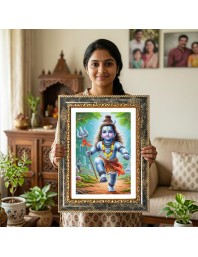 Lord Shiva (Baby Shiva/Bala Shiva) Decorative Photo Frame With White Mount | Premium Wall & Tabletop Picture Frame | Home, Office & Temple Decoration | 8x12 Inch (Pack Of 1) (F32420)