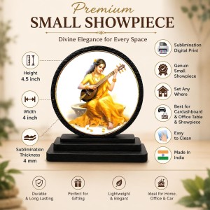Car Dashboard Wooden Goddess Saraswati Showpiece | 4 X 4.5 Inch Sublimation Printed Decorative Stand | 4 Mm MDF | Home Decor | Made in India (F33250) Car Dashboard Wooden Goddess Saraswati Showpiece | 4 X 4.5 Inch Sublimation Printed Decorative Stand | 4 Mm MDF | Home Decor | Made in India (F33250)