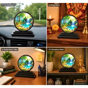 Car Dashboard Wooden Forest Landscape Showpiece | 4 X 4.5 Inch Sublimation Printed Decorative Stand | 4 Mm MDF | Home Decor | Made in India (F33626)