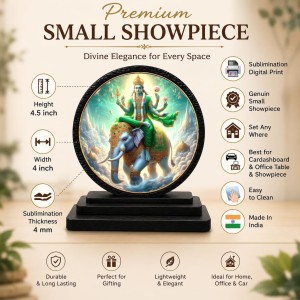 Car Dashboard Wooden Lord Indra Devendra Showpiece | 4 X 4.5 Inch Sublimation Printed Decorative Stand | 4 Mm MDF | Home Decor | Made in India (F33358)