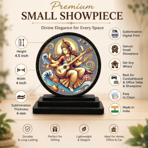 Car Dashboard Wooden Goddess Saraswati Showpiece | 4 X 4.5 Inch Sublimation Printed Decorative Stand | 4 Mm MDF | Home Decor | Made in India (F33422) Car Dashboard Wooden Goddess Saraswati Showpiece | 4 X 4.5 Inch Sublimation Printed Decorative Stand | 4 Mm MDF | Home Decor | Made in India (F33422)