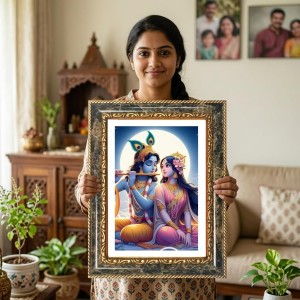 Radhaa Krishna Decorative Photo Frame With White Mount | Premium Wall & Tabletop Picture Frame | Home, Office & Temple Decoration | 8x12 Inch (Pack Of 1) (F33153)