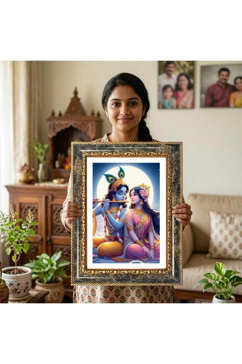 Radhaa Krishna Decorative Photo Frame With White Mount | Premium Wall & Tabletop Picture Frame | Home, Office & Temple Decoration | 8x12 Inch (Pack Of 1) (F33153)