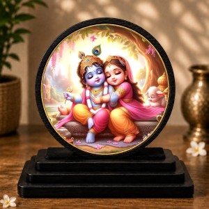 Car Dashboard Wooden Radhaa Krishna Showpiece | 4 X 4.5 Inch Sublimation Printed Decorative Stand | 4 Mm MDF | Home Decor | Made in India (F33328)