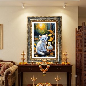 White Cat And A Duckling Decorative Photo Frame With White Mount | Premium Wall & Tabletop Picture Frame | Home, Office & Temple Decoration | 10x14 Inch (Pack Of 1) (F31412) White Cat And A Duckling Decorative Photo Frame With White Mount | Premium Wall & Tabletop Picture Frame | Home, Office & Temple Decoration | 10x14 Inch (Pack Of 1) (F31412)