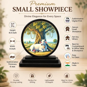 Car Dashboard Wooden Kamadhenu Cow Showpiece | 4 X 4.5 Inch Sublimation Printed Decorative Stand | 4 Mm MDF | Home Decor | Made in India (F33570) Car Dashboard Wooden Kamadhenu Cow Showpiece | 4 X 4.5 Inch Sublimation Printed Decorative Stand | 4 Mm MDF | Home Decor | Made in India (F33570)