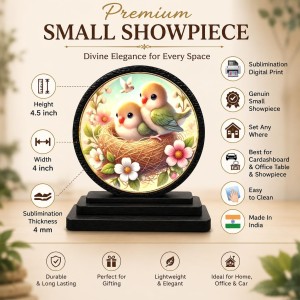 Car Dashboard Wooden Two Small Birds Showpiece | 4 X 4.5 Inch Sublimation Printed Decorative Stand | 4 Mm MDF | Home Decor | Made in India (F33502)