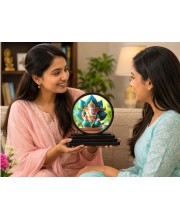 Car Dashboard Wooden Lord Ganeshaa Showpiece | 4 X 4.5 Inch Sublimation Printed Decorative Stand | 4 Mm MDF | Home Decor | Made in India (F33351)