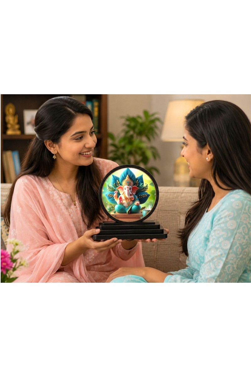 Car Dashboard Wooden Lord Ganeshaa Showpiece | 4 X 4.5 Inch Sublimation Printed Decorative Stand | 4 Mm MDF | Home Decor | Made in India (F33351)