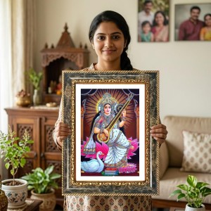 Saraswati Decorative Photo Frame With White Mount | Premium Wall & Tabletop Picture Frame | Home, Office & Temple Decoration | 10x14 Inch (Pack Of 1) (F31415)