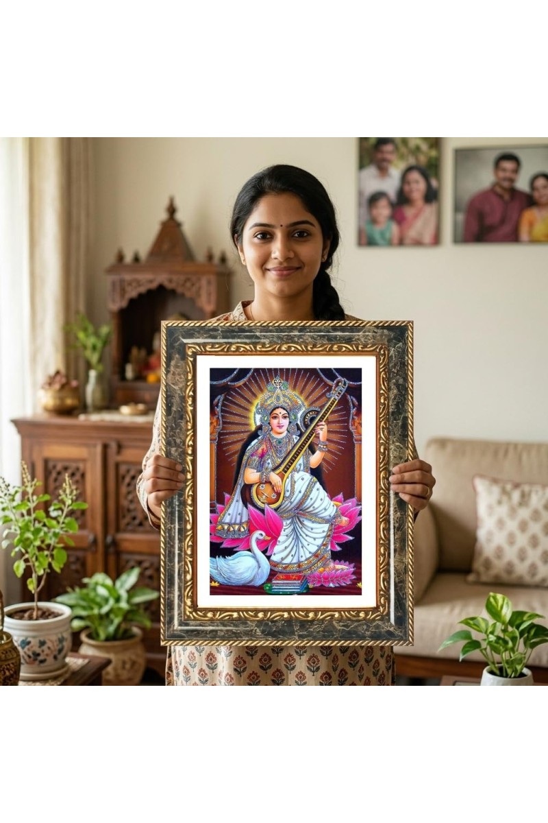 Saraswati Decorative Photo Frame With White Mount | Premium Wall & Tabletop Picture Frame | Home, Office & Temple Decoration | 10x14 Inch (Pack Of 1) (F31415)
