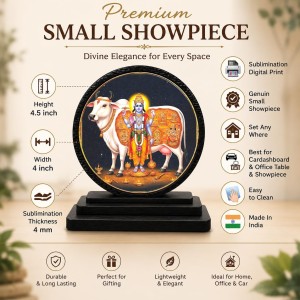Car Dashboard Wooden Lord Krishna Showpiece | 4 X 4.5 Inch Sublimation Printed Decorative Stand | 4 Mm MDF | Home Decor | Made in India (F33559)