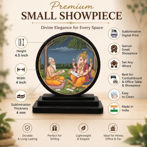 Car Dashboard Wooden Ved Vyasa & Ganeshaa Writing Mahabharata Showpiece | 4 X 4.5 Inch Sublimation Printed Decorative Stand | 4 Mm MDF | Home Decor | Made in India (F33585) Car Dashboard Wooden Ved Vyasa & Ganeshaa Writing Mahabharata Showpiece | 4 X 4.5 Inch Sublimation Printed Decorative Stand | 4 Mm MDF | Home Decor | Made in India (F33585)