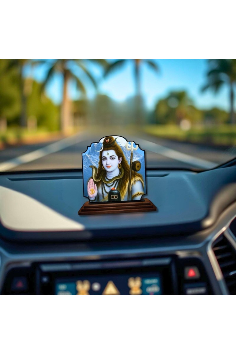 Car Dashboard/Table Top Lord Shiva Wooden Rectangle Photo Stand 3x4 Inches, Compact & Stylish Spiritual Display for Car, Home & Office (Pack of 1) (F22219)