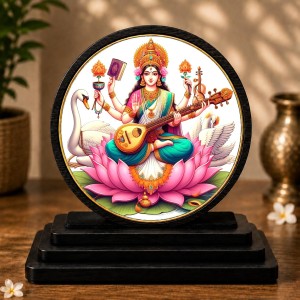 Car Dashboard Wooden Goddess Saraswati Showpiece | 4 X 4.5 Inch Sublimation Printed Decorative Stand | 4 Mm MDF | Home Decor | Made in India (F33272) Car Dashboard Wooden Goddess Saraswati Showpiece | 4 X 4.5 Inch Sublimation Printed Decorative Stand | 4 Mm MDF | Home Decor | Made in India (F33272)