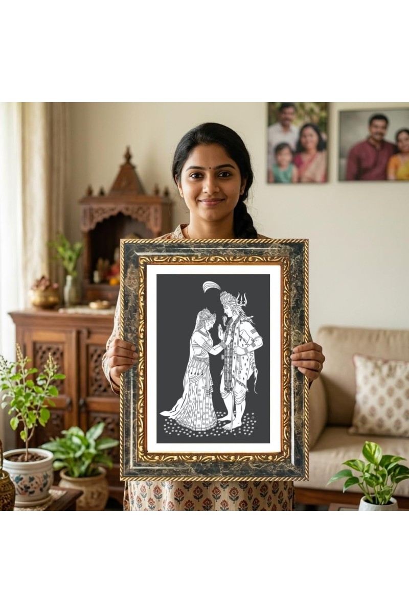 Shiva And Parvati Decorative Photo Frame With White Mount | Premium Wall & Tabletop Picture Frame | Home, Office & Temple Decoration | 8x12 Inch (Pack Of 1) (F31387)