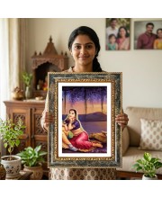 Rama And Hanuman Decorative Photo Frame With White Mount | Premium Wall & Tabletop Picture Frame | Home, Office & Temple Decoration | 12x16 Inch (Pack Of 1) (F33160)