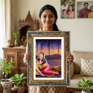 Rama And Hanuman Decorative Photo Frame With White Mount | Premium Wall & Tabletop Picture Frame | Home, Office & Temple Decoration | 12x16 Inch (Pack Of 1) (F33160)