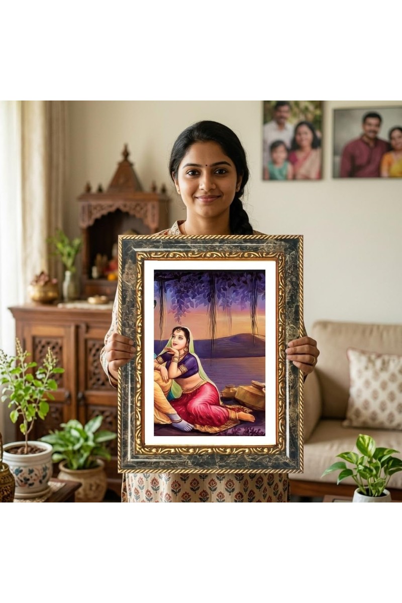 Rama And Hanuman Decorative Photo Frame With White Mount | Premium Wall & Tabletop Picture Frame | Home, Office & Temple Decoration | 12x16 Inch (Pack Of 1) (F33160)