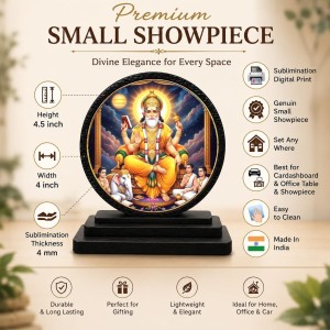 Car Dashboard Wooden Lord Vishwakarma Showpiece | 4 X 4.5 Inch Sublimation Printed Decorative Stand | 4 Mm MDF | Home Decor | Made in India (F33385)